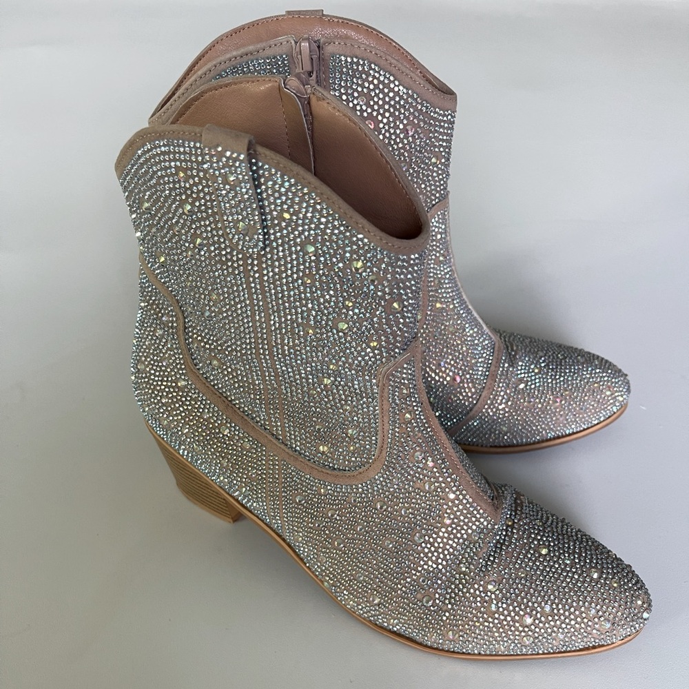 Rhinestone Sparkly Western Cowboy Boots Booties Festival Concert Zip Size 42